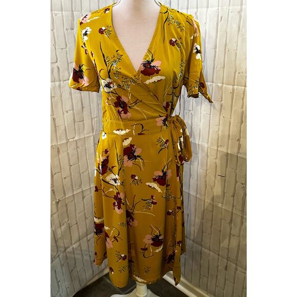 Cotton Chicks Dresses & Skirts - NWT Cotton Chicks Mustard Floral Wrap Dress Sz S